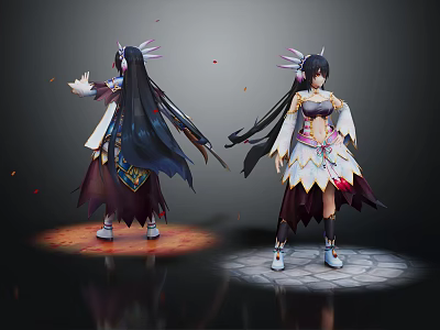 Fantasy Characters And Magical Creatures In Elegant Outfits With Dynamic Stances And Mythical Elements 3d model