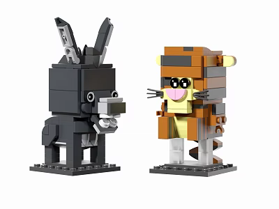 Cute Animal Shaped Building Blocks Donkey and Tiger Character Models 3d model