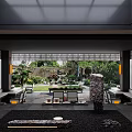 Modern Luxury Sales Office Design With Chinese Garden Courtyard Glass Curtain Wall And Stone Landscape