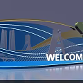 Popular City Landmarks Silhouette Photo Check In Spot With Blue Design And Welcome Sign