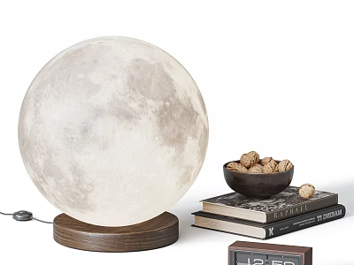 Moon Shaped Floor Lamp With Wooden Base And Decorations 3d model