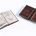 Vintage Antique Books With Open Illustrated Pages And Brown Cover