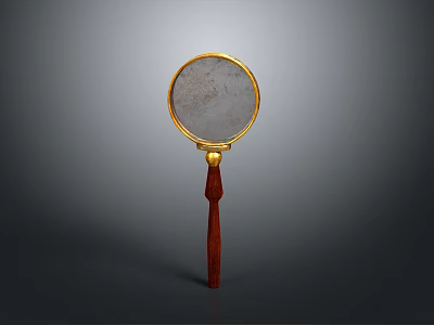 Vintage Hand Mirror With Gold Frame And Red Wooden Handle Design 3d model