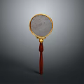 Vintage Hand Mirror With Gold Frame And Red Wooden Handle Design