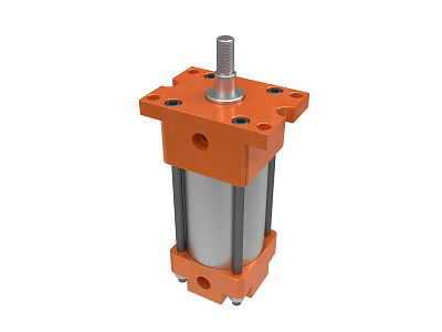 Orange Pneumatic Cylinder Industrial Equipment With Metal Rod And Flange 3d model