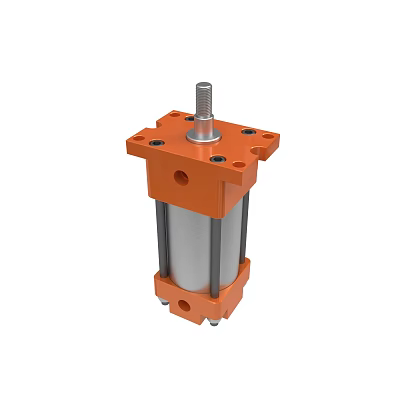 Orange Pneumatic Cylinder Industrial Equipment With Metal Rod And Flange 3d model