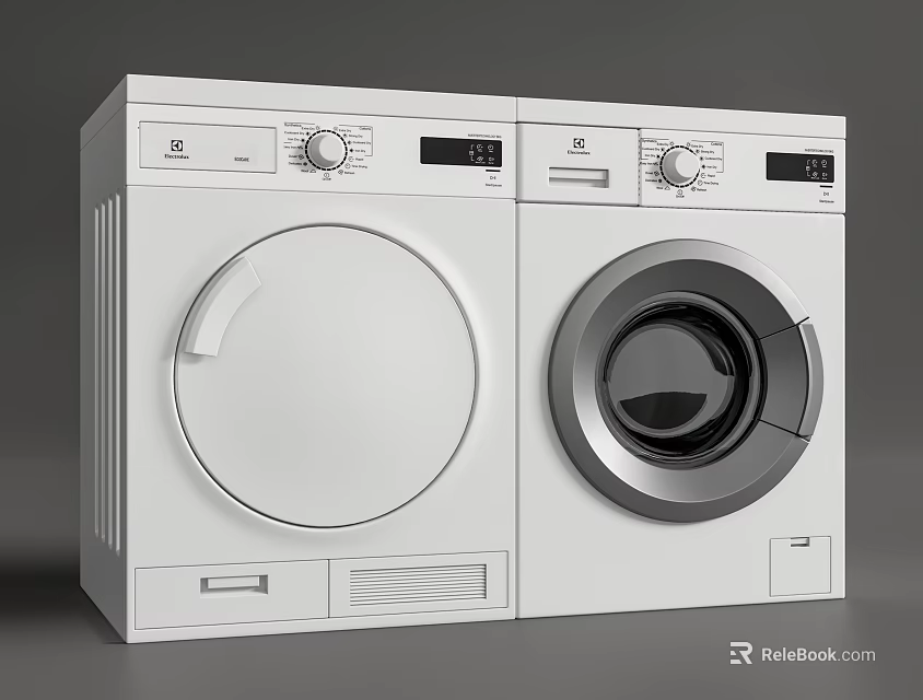 Twin Front Load Washing Machine With White Design And Control Panel 3d model