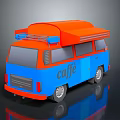 Blue and Orange Mobile Coffee Van Featuring Caffe Sign and Orange Roof 3d model