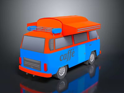 Blue and Orange Mobile Coffee Van Featuring Caffe Sign and Orange Roof 3d model