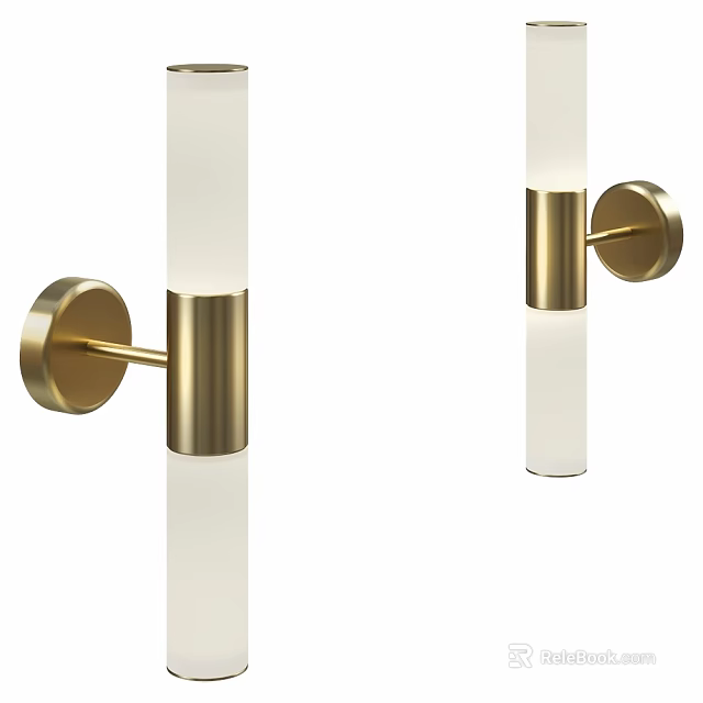 Modern Minimalist Brass Wall Lamp With Cylindrical White Shade And Wall Mounted Design 3d model 