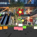 Popular Mall Photo Check in Spot With Colorful Seats Large Flower Decorations And Green Plants