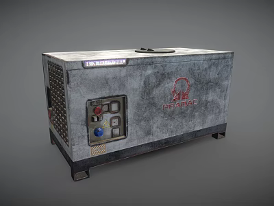 Gray Industrial RED Generator Equipment With Control Panel Buttons Dials Ventilation Grilles And Wheels 3d model
