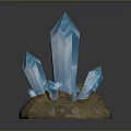 Natural Wooden Stone Base Featuring Cluster of Shiny Blue Crystals on Textured Surface