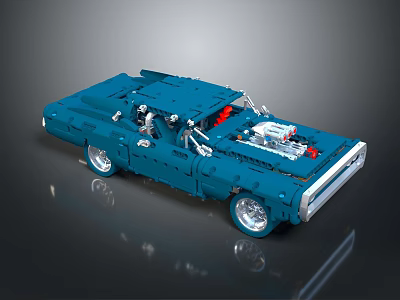 Electric Toy Blue Building Block Car Model With Detailed Engine And Interior 3d model