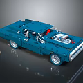 Electric Toy Blue Building Block Car Model With Detailed Engine And Interior 3d model