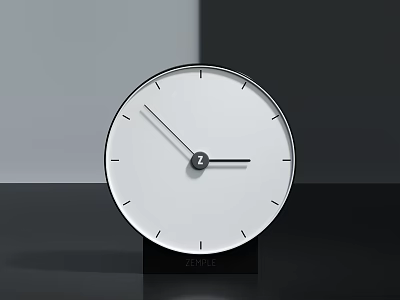 Minimalist Modern Clock With White Dial Black Frame And Black Base 3d model