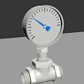 Silver Pressure Gauge With Blue Pointer And Metal Valve Body Structure