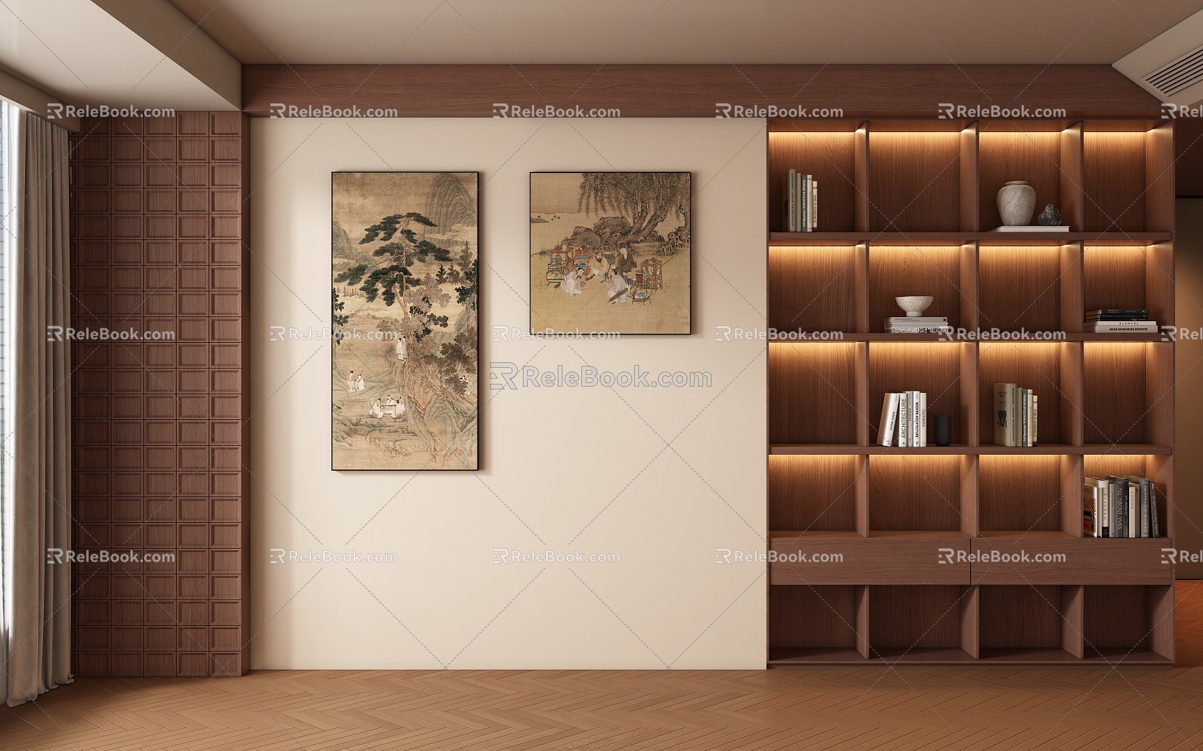 Living room study background wall 3d model