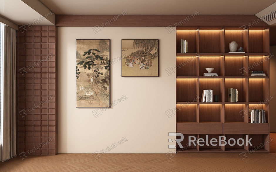 Living room study background wall model