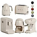 SMEG Cream Kitchen Appliances Including Kettle Toaster And Coffee Maker With Colorful Accents