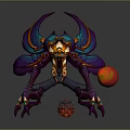 Game Fantasy Creature Character with Purple Blue Wings Orange Accents Glowing Red Orb