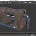 Rustic Industrial Metal Equipment Featuring Cylindrical Body Square Base And Pipe Connections