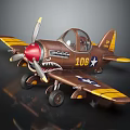 Vintage Airplane Model With Red Nose Propeller And Star Emblem Number 106