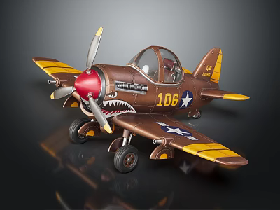 Vintage Airplane Model With Red Nose Propeller And Star Emblem Number 106 3d model