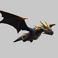 Detailed 3D Blue and Gold Flying Dragon with Extended Wings in Flight