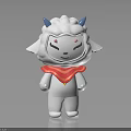 Cartoon Character With Sheep like Creature Features White Body Blue Horns Red Scarf Standing Pose