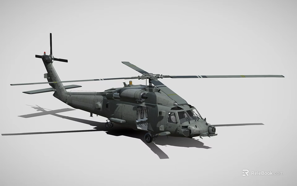 Military Dark Green Helicopter With Main Rotor Tail Rotor And Fuselage Structure 3d model 