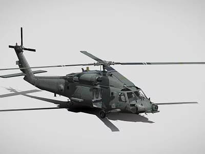 Military Dark Green Helicopter With Main Rotor Tail Rotor And Fuselage Structure 3d model