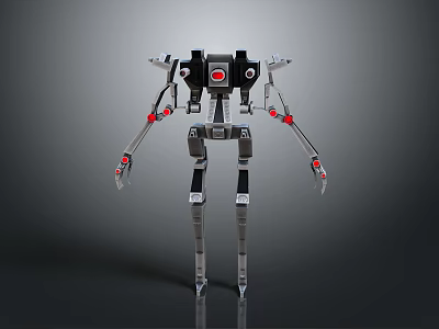 Robotic Character With Mechanical Structure Black Silver Red Accents And Multi Limb Design 3d model