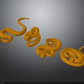 Orange Snakes 3D Model Displayed On Black Background With Curled Shapes 3d model
