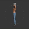 Gray Haired Male Character With Chest Scars And Ripped Jeans Standing