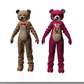 Brown And Pink Bear Costumes With Red Bowtie Mask And Colorful Chest Design