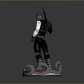 Action Character Holding Rifle With Long Hair Black Outfit Red Cross Arm On Circular Base