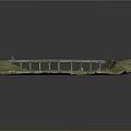 Detailed Railway Viaduct Model With Green Grass And Trees On Gray Background