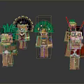 Colorful Pixel Art Sculptures With Traditional Feather Headdress And Costumes
