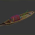 Traditional Brown Wooden Boat As Water Transportation With Round Cover And Wooden Paddle
