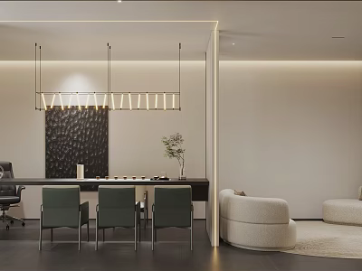 Modern Public Office Space Interior With Ergonomic Chairs Sofa And Pendant Lights 3d model