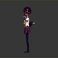 Anime 3D Game Character With Purple Short Hair Red Bow Pink Skirt Holding Megaphone