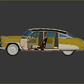 Vintage Yellow Car Model With Open Doors And White Roof Interior