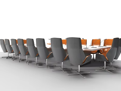 Modern Office Conference Table With Gray And Orange Chairs In Meeting Room 3d model