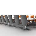 Modern Office Conference Table With Gray And Orange Chairs In Meeting Room