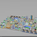 Diverse Urban Buildings in 3D Model with High Rise Structures and Green Spaces