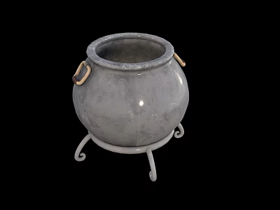 Modern Gray Ceramic Pot Style Household Electrical Appliance With Metal Handles And Stand Base 3d model