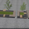 Urban Tree Planter Design With Green Grass Trees And Paved Ground 3d model