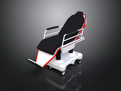 Medical Examination Bed With Black Seat White Frame Red Accents And Wheeled Base 3d model