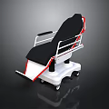 Medical Examination Bed With Black Seat White Frame Red Accents And Wheeled Base